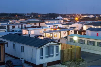 Mobile home park at dusk.