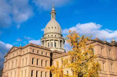 View of Michigan State Capitol dome in Lansing, Michigan.