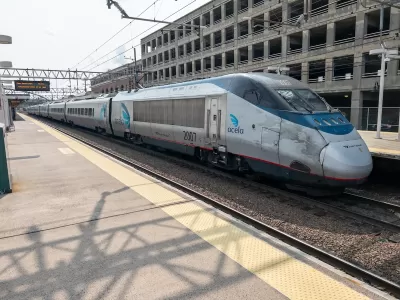 Acela Amtrak train in station in New Haven, Connecticut.