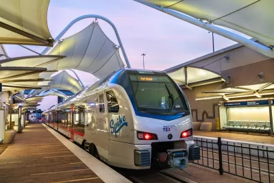 TEXRail train at Dallas-Fort Worth International Airport station.