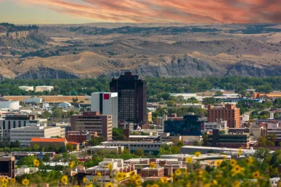 Downtown Billings, Montana with mountains in background.