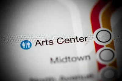A map of the MARTA rail system highlighting the Arts Center Station.