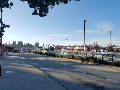 Bus terminal at Aurora Village Transit Center in Shoreline, Washington.