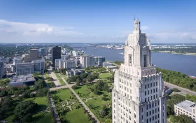 View of Louisiana state capitol building and downton Baton Rouge, LA