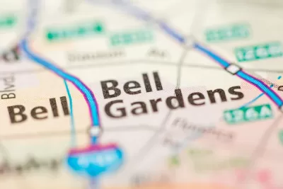 A map showing Bell Gardens, California in focus, with all surrounding cities and roads blurred.