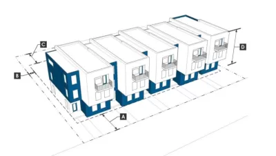 A rendering shows key features of the zoning code for a mid-rise apartment building.