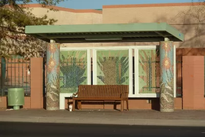 Bus stop with agave mosaic in Phoenix, Arizona.