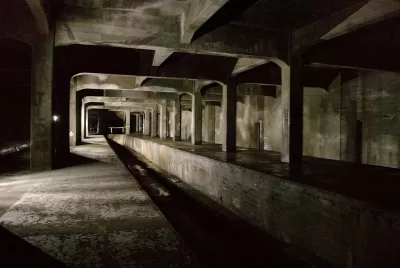 Abandoned concrete subway station and tunnel in downtown Cincinnati..