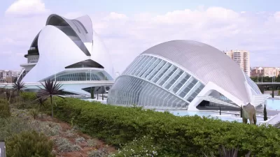 Two buildings at Santiago Calatrava's City of Arts and Sciences in Valencia, Spain