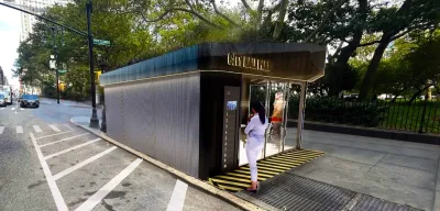 Rendering of New York City delivery worker hub in former freestanding newsstand.