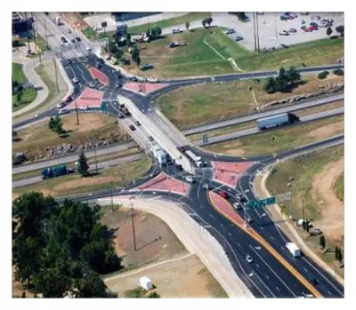 Diverging diamond interchange in Springfield, Missouri.