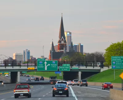 Interstate 375 in Detroit with church in background