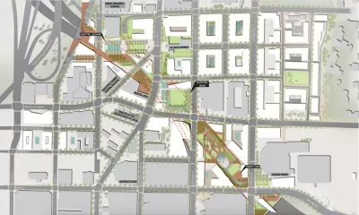 Map of proposed freeway cap over Atlanta freeway