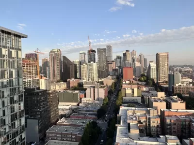 A view from among the high0rises in Downtown Seattle.