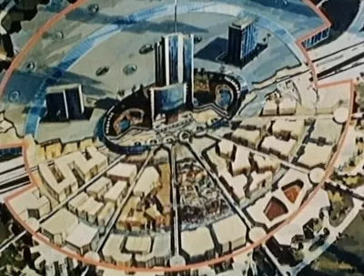 Still image of EPCOT city concept from Disney's 1966 promotional film