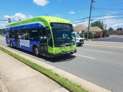 Green and blue GRTC Pulse bus in Richmond, Virginia