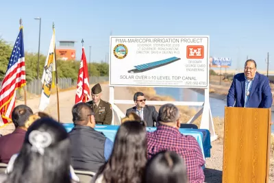Tribal leaders of Gila River Indian Community at inauguration event for solar-over-canal project.