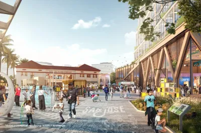 Rendering of vibrant public square in downtown San Jose, California.