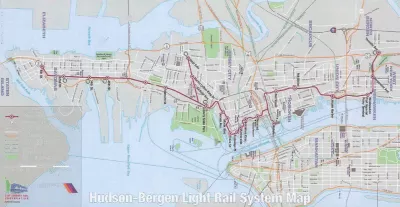 A map of the Hudson-Bergen Light Rail system.