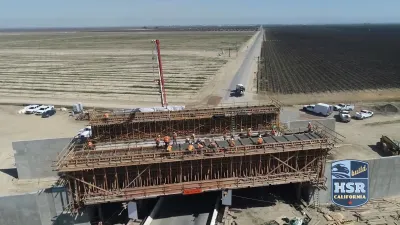 Aerial view of construction on a viaduct for the California High-speed Rail project.
