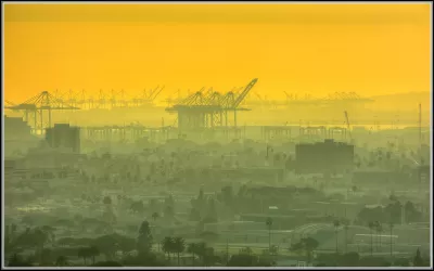Looking out over Port of LA. A low fog rolling in over the whole area.