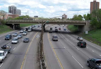 View of light traffic on Interstate 94 in Minneapolis, Minnesota.