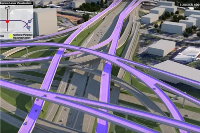 Rendering of proposed express lanes on I-285 in Atlanta, Georgia highlighted in bright purple.