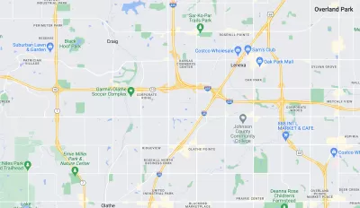 A map view of K-10 where it cuts across Johnson County, Kansas.