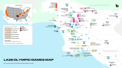 A map of where Olympic Games will be held in LA County.