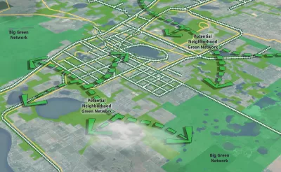 Map drawing from Lake Wales, Florida master plan highlighting green networks.