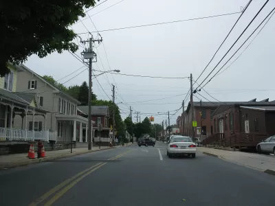 The view down Main Street in Akron, Ohio