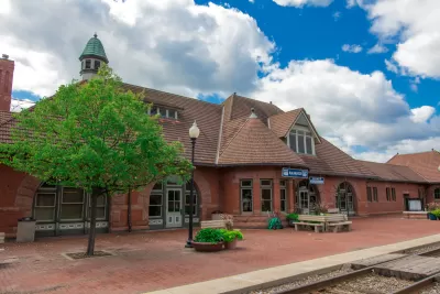 Red brick buildings at Kalamazoo central train station