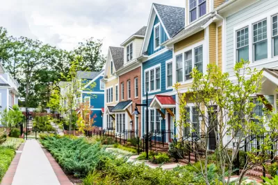 Row of colorful townhomes