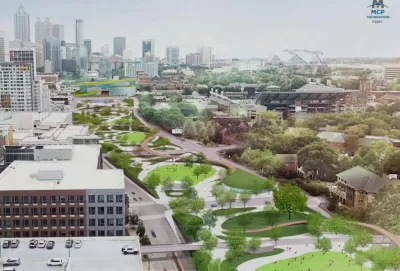 Rendering of Midtown Connector freeway cap park in Atlanta, Georgia
