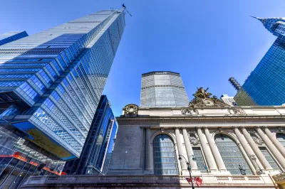 Looking up at One Vanderbilt and Grand Central Station in East Midtown Manhattan.