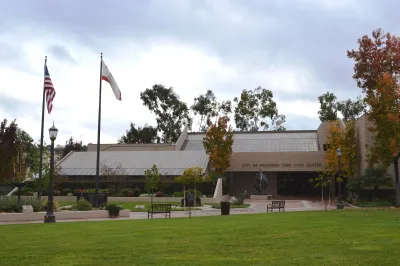 Simple, modernist Monterey Park City Hall building.