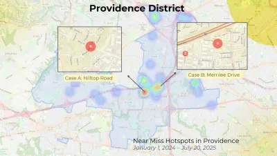 Heat map of high-incident 'near miss' locations in Virginia.
