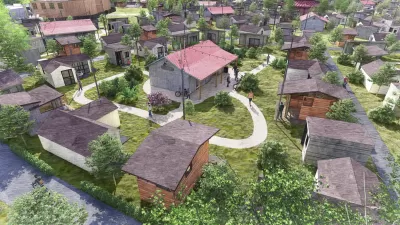Rendering of tiny houses in garden setting