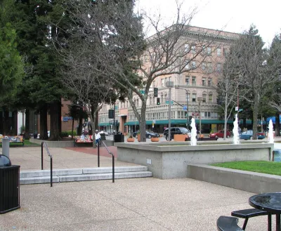 Public square with courthouse in downtown Santa Rosa, California.