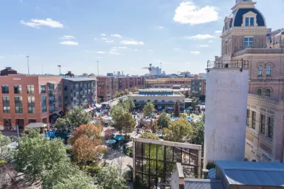 The historic Pearl District in San Antonio is pictured on a beautiful dat.