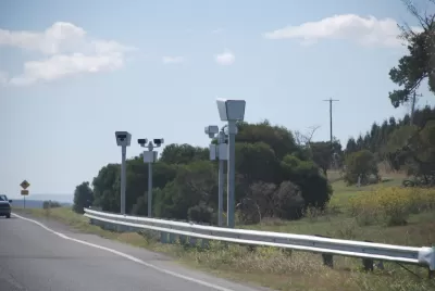 New "Point to Point" speed cameras on the Hume Highway, Victoria, Australia. Point to Point records your average speed over a set distance.