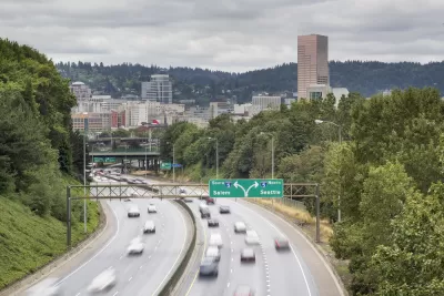 I-84 to I-5 Interstate Freeway in Portland Oregon with Long Exposure Vehicle Traffic Motion