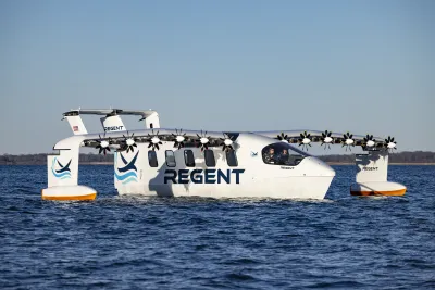 The Seaglider, a plane-shaped vehicle with four wings that curve sharply towards the sea after a few feet.