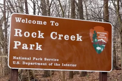 Welcome sign for Rock Creek Park, Washington. D.C.