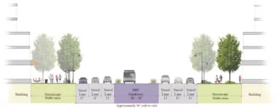 A diagram showing the street lanes for a proposed bus rapid transit route. 
