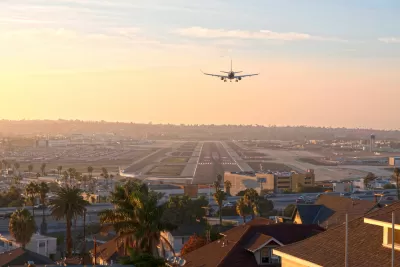 Airplane landing at San Diego International Airport