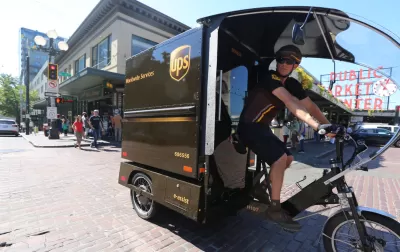 Image of electric cargo bike with UPS logo