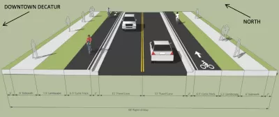 Rendering of proposed Church Street raised separated cycletracks and reduced traffic lanes