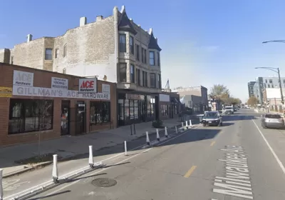 Google Street View of Bike lane outside Gillman's Hardware Store in Chicago