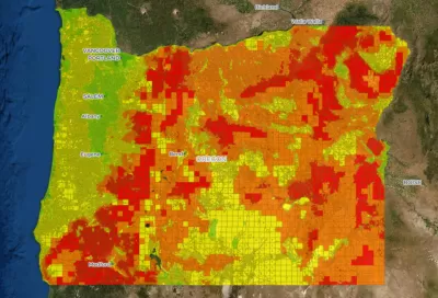 Color-coded map showing wildfire risk in Oregon